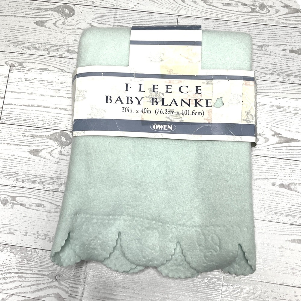 Owen Fleece Baby Blanket Mint Green Scalloped Edge 30x40 RN62027 New
